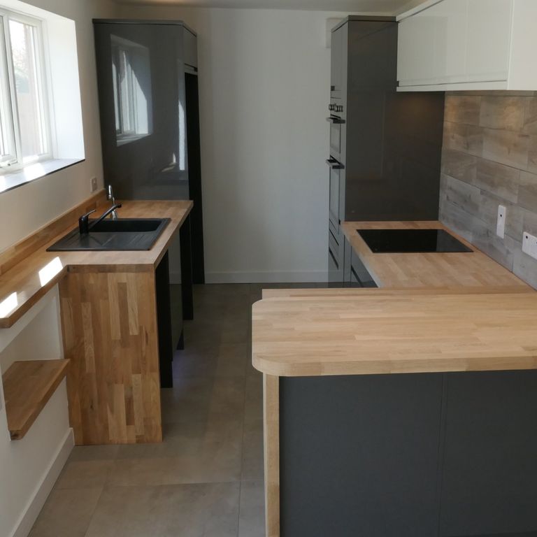 grey kitchen wood worktop 